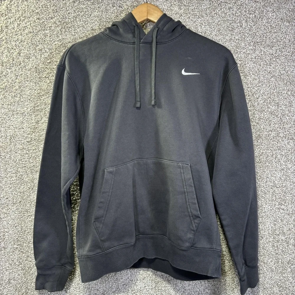 Nike Hoodie Mens Medium Gray Pullover Fleece Swoosh Logo Sweatshirt Casual - Picture 1 of 7